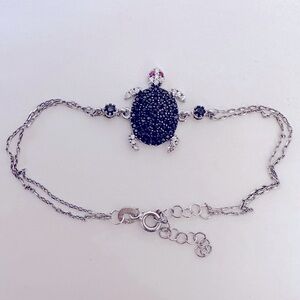 925 Silver turtle bracelet black / clear / pink cubic zirconia cz stones
